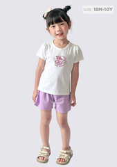 Đồ Bộ Ngắn Tay Bé Gái Trắng Thỏ Xinh Phối Tím