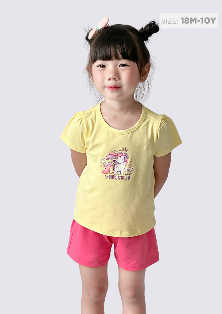 Đồ Bộ Ngắn Tay Bé Gái Vàng Unicorn Phối Hồng Dâu