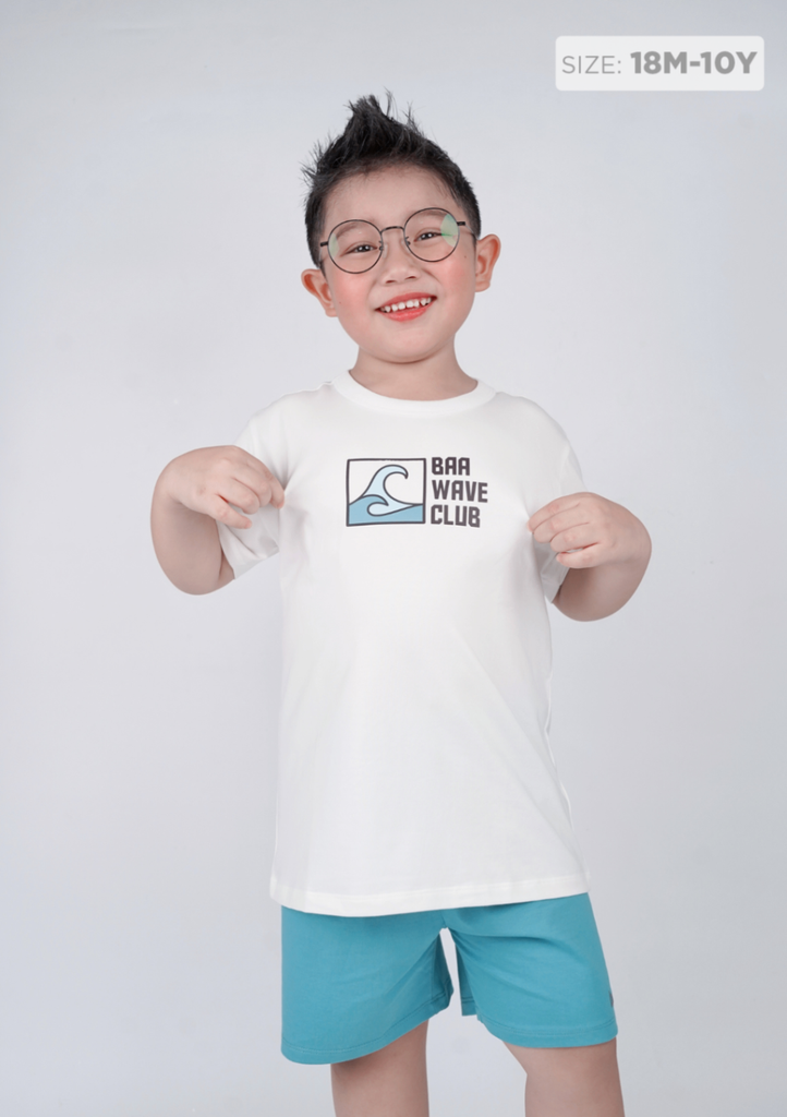 Đồ Bộ Ngắn Tay Bé Trai Trắng Phối Xanh Wave Club