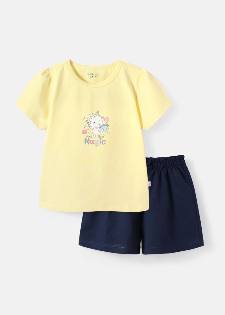 Đồ Bộ Ngắn Tay Bé Gái Vàng You're Magic Phối Navy