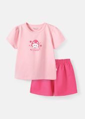 Đồ Bộ Ngắn Tay Bé Gái Hồng Dâu Be Sweet