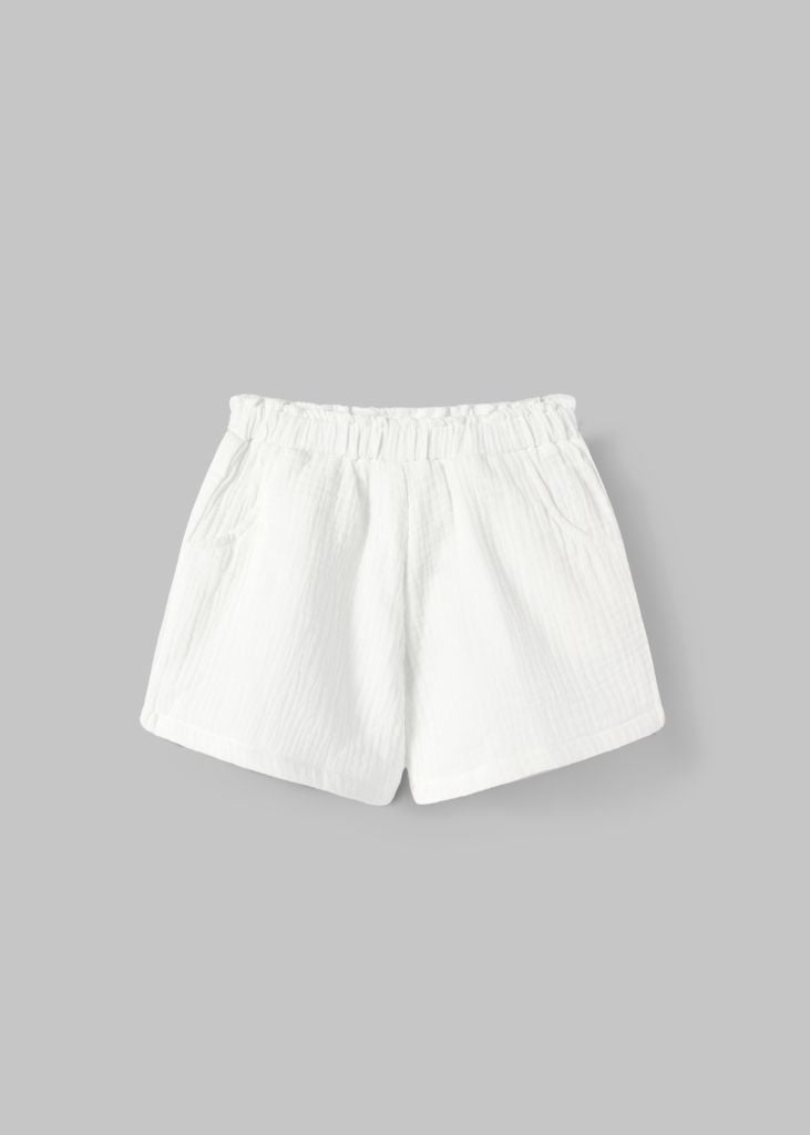 Quần Short Bé Gái Xô Muslin Trắng Kem