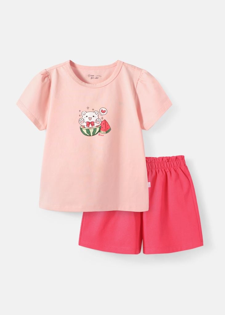 Đồ Bộ Ngắn Tay Bé Gái Hồng Cam Sweet Watermelon