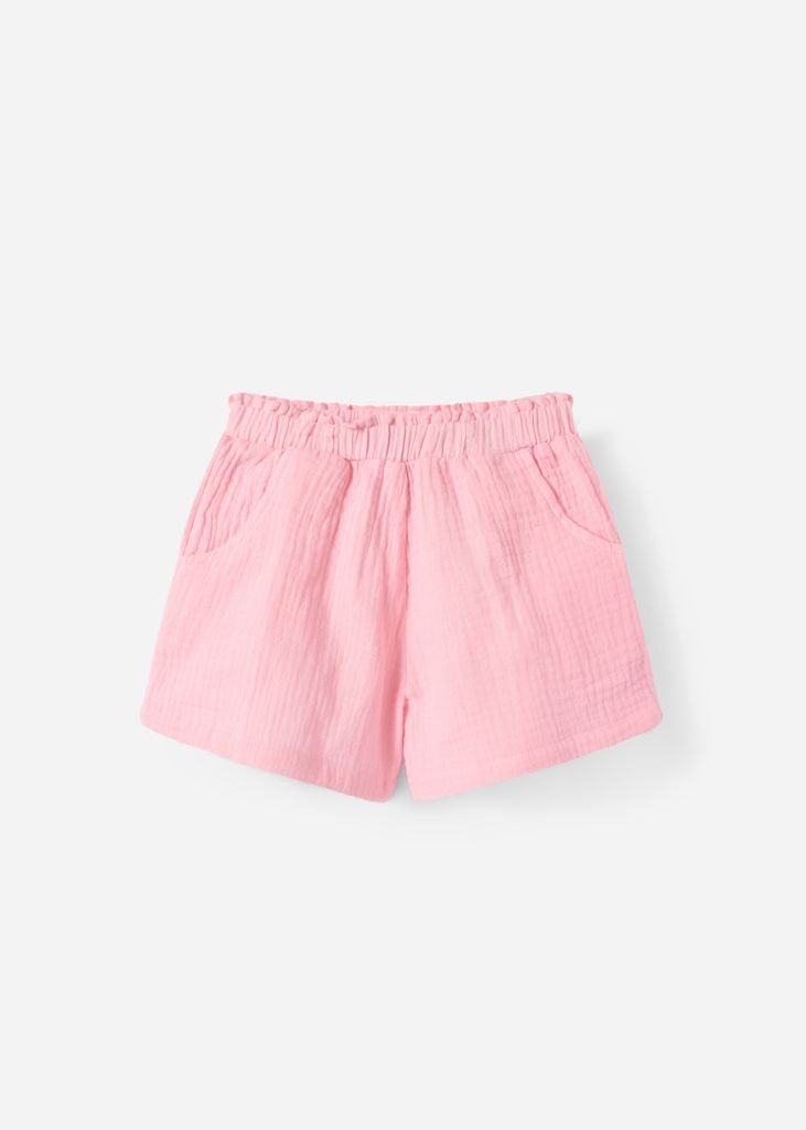 Quần Short Bé Gái Xô Muslin Hồng Nhạt