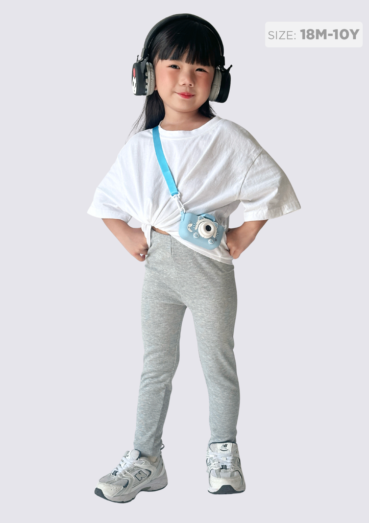 Quần Legging Bé Gái Thun Gân Xám Nhạt