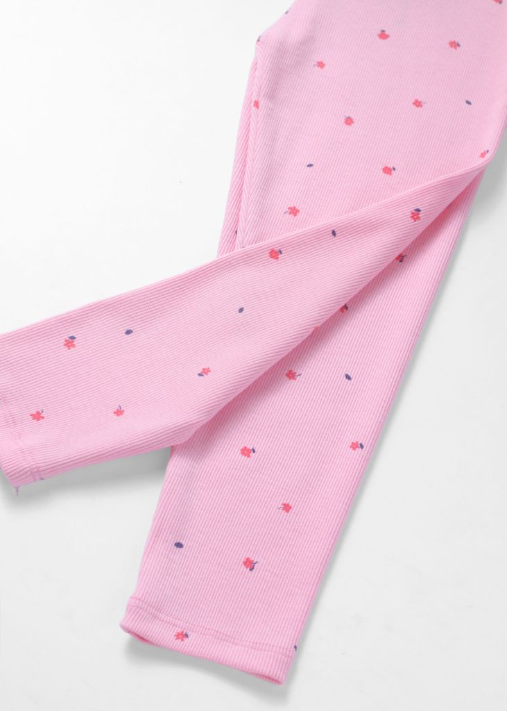 Quần Legging Bé Gái Thun Gân Hồng Nhạt Hoa