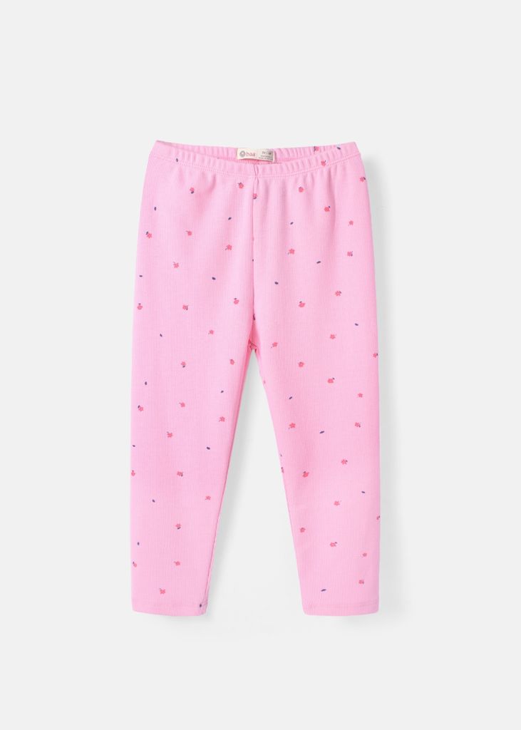 Quần Legging Bé Gái Thun Gân Hồng Nhạt Hoa