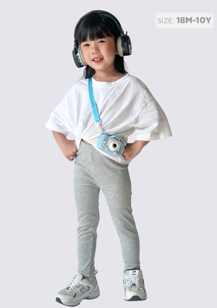 Quần Legging Bé Gái Thun Gân Xám Nhạt