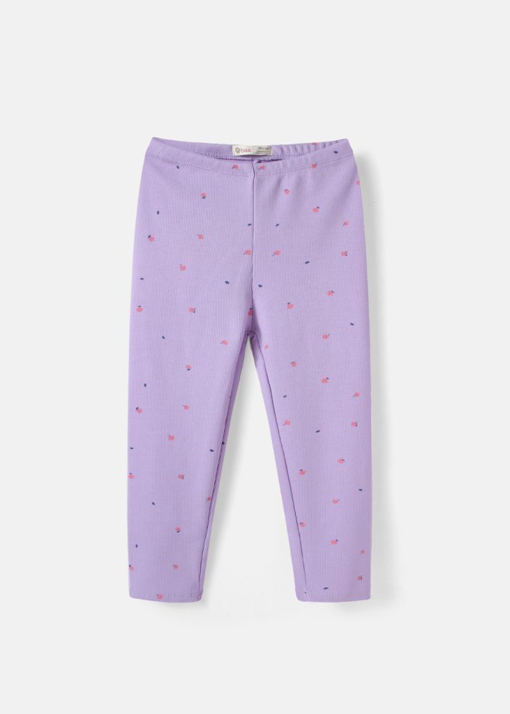Quần Legging Bé Gái Thun Gân Tím Hoa
