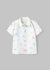 Áo Polo Ngắn Tay Bé Trai Trắng Hoạ Tiết Vũ Trụ