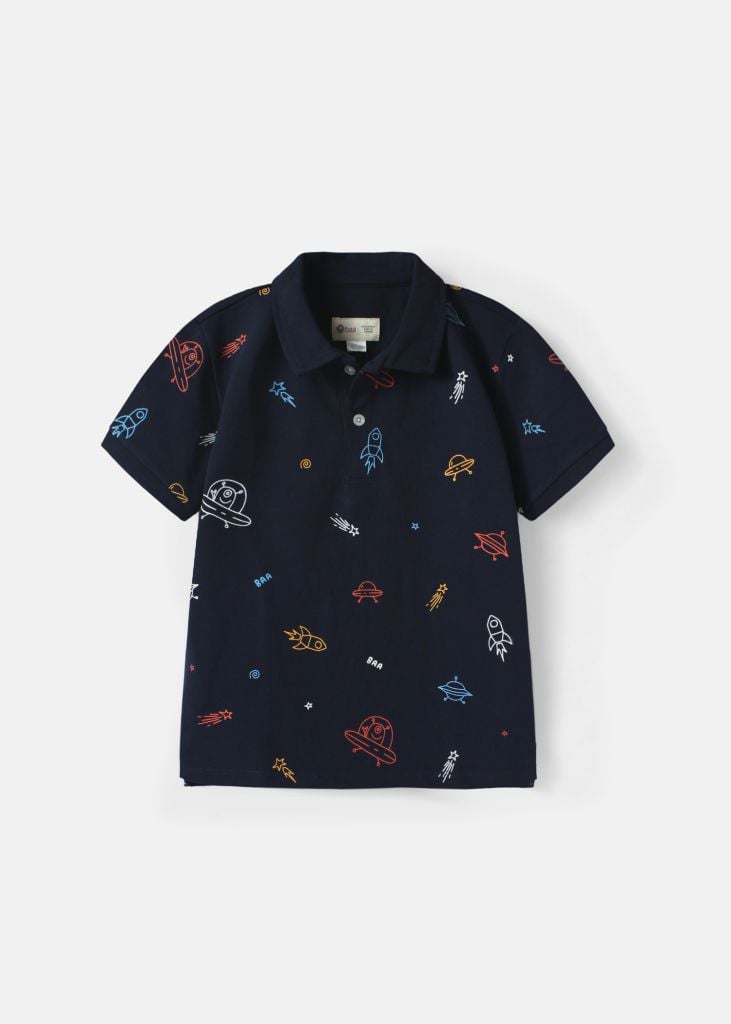 Áo Polo Ngắn Tay Bé Trai Navy Hoạ Tiết Vũ Trụ