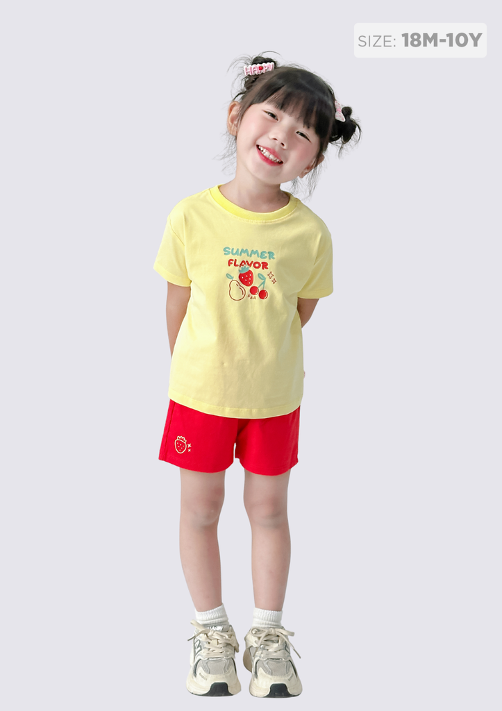 Đồ Bộ Ngắn Tay Bé Gái Vàng Nhạt Phối Đỏ Summer Flavor