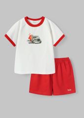 Đồ Bộ Ngắn Tay Bé Trai Trắng Xe Tải Phối Đỏ