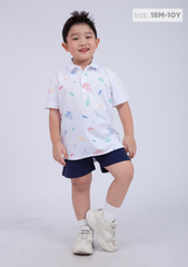 Áo Polo Ngắn Tay Bé Trai Trắng Hoạ Tiết Vũ Trụ
