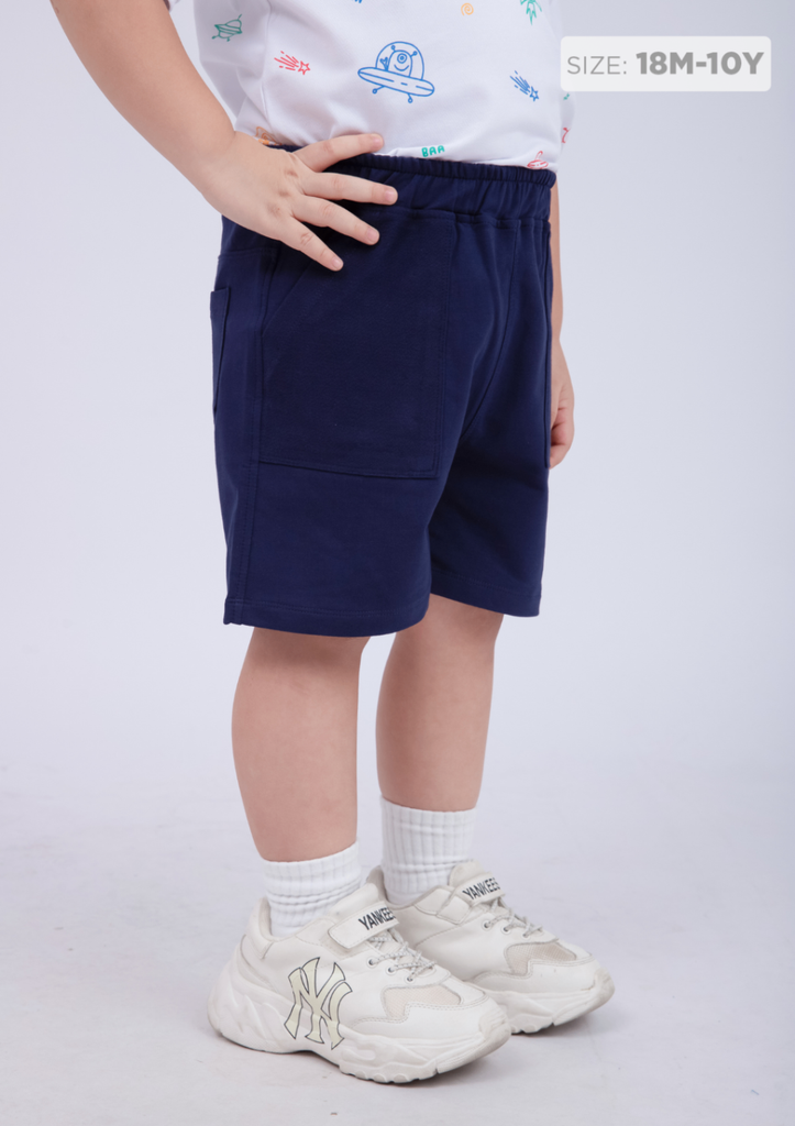 Quần Short Phối Túi Bé Trai Thun Da Cá Navy
