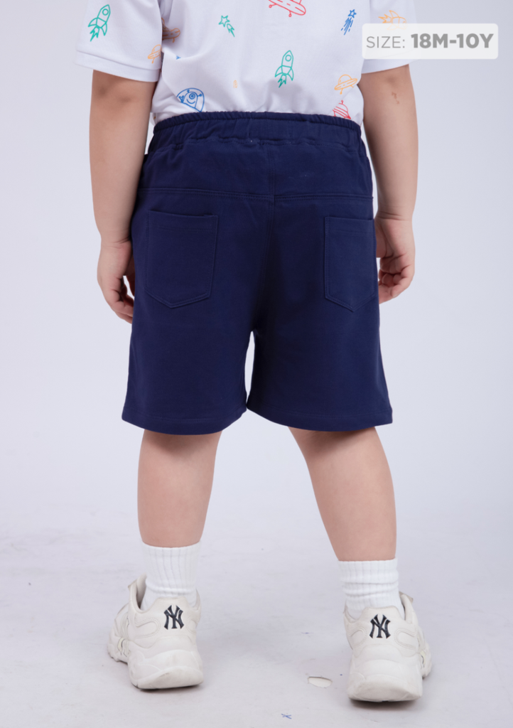 Quần Short Phối Túi Bé Trai Thun Da Cá Navy