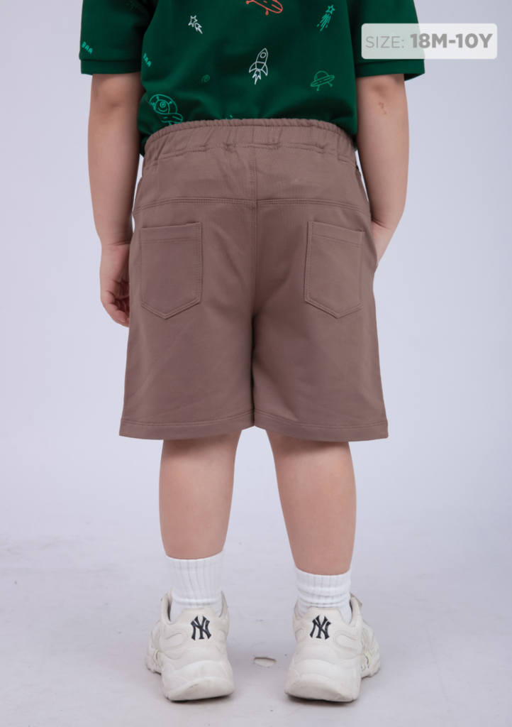 Quần Short Phối Túi Bé Trai Thun Da Cá Nâu