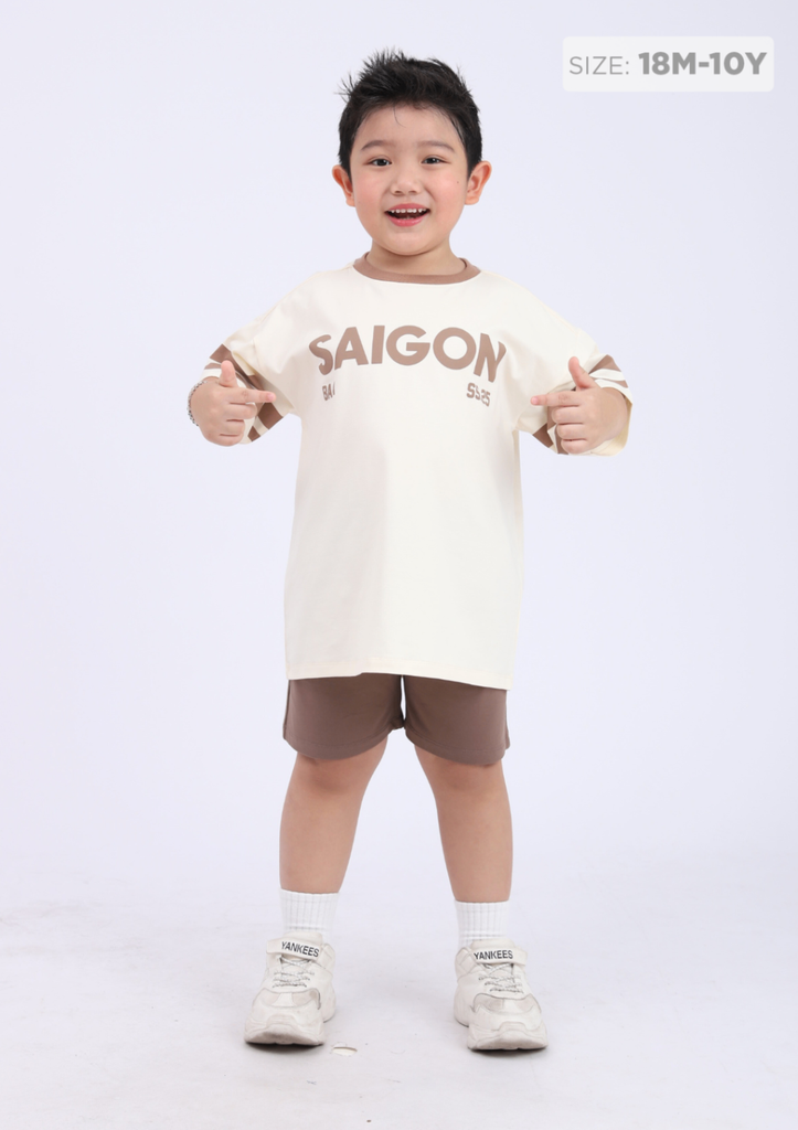 Set Thun Form Rộng Bé Trai Kem Phối Nâu Saigon