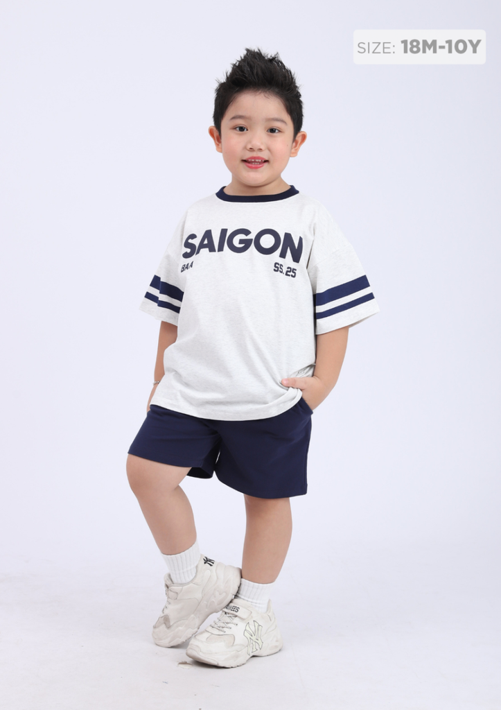Set Thun Form Rộng Bé Trai Xám Phối Navy Saigon