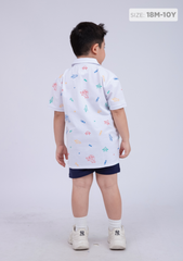 Áo Polo Ngắn Tay Bé Trai Trắng Hoạ Tiết Vũ Trụ