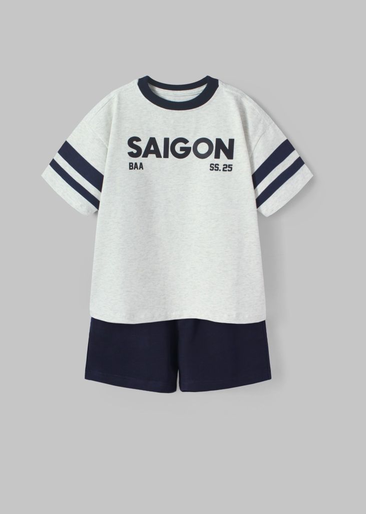 Set Thun Form Rộng Bé Trai Xám Phối Navy Saigon