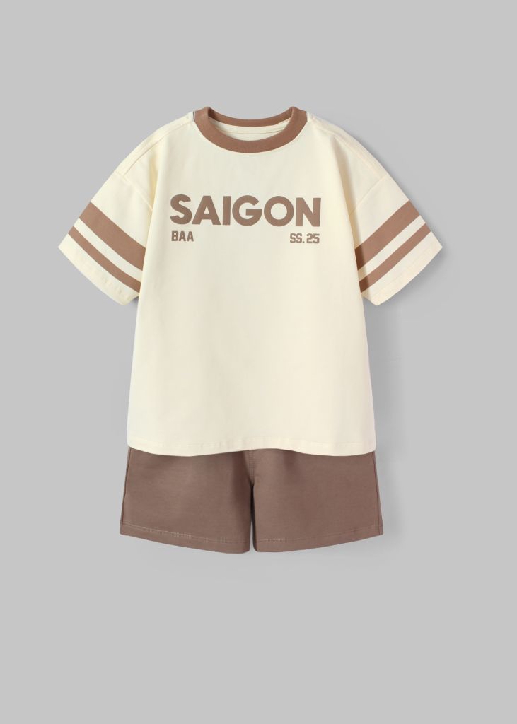 Set Thun Form Rộng Bé Trai Kem Phối Nâu Saigon