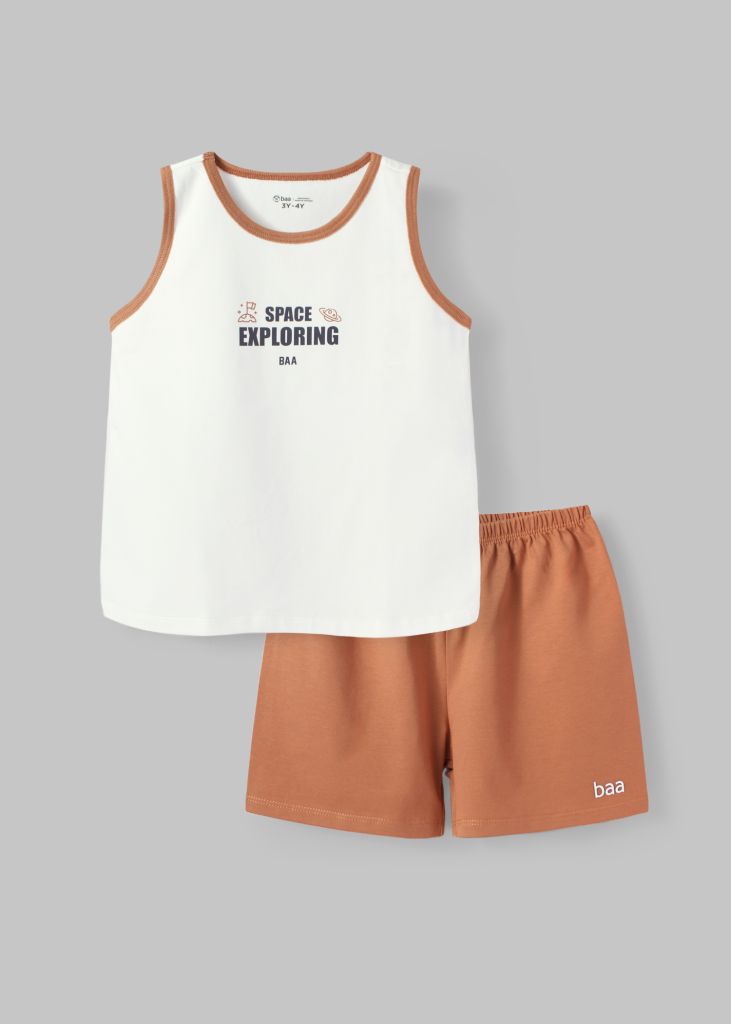 Đồ Bộ Ba Lỗ Bé Trai Trắng Space Exploring Phối Nâu