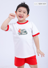 Đồ Bộ Ngắn Tay Bé Trai Trắng Xe Tải Phối Đỏ