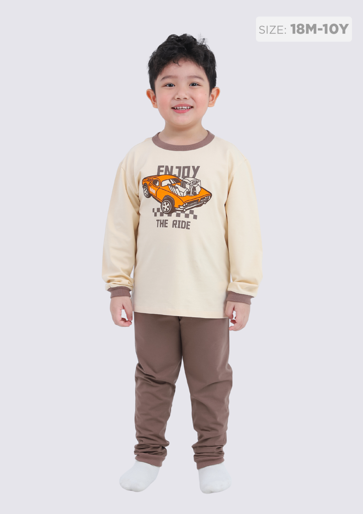 Đồ Bộ Dài Bé Trai Be Enjoy The Ride Phối Nâu