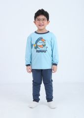 Đồ Bộ Dài Bé Trai Xanh Cá Mập Phối Xám Đậm