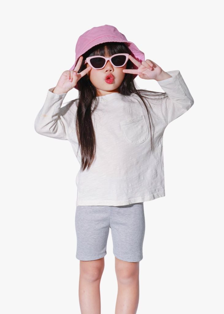 Quần Biker Bé Gái Thun Gân Xám