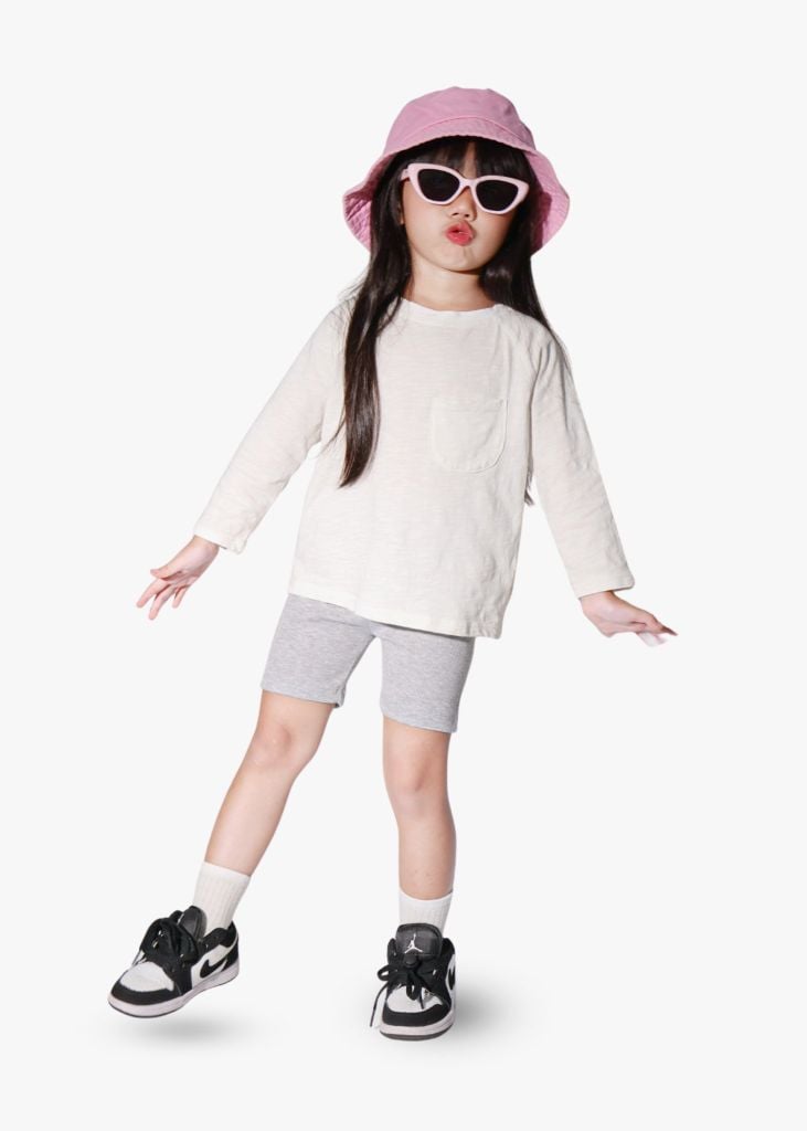 Quần Biker Bé Gái Thun Gân Xám