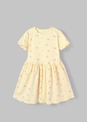 Đầm Thun Kiểu Bé Gái Kem Gân Hoạ Tiết Hoa