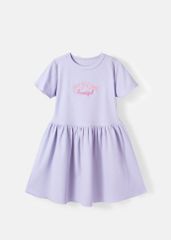 Đầm Thun Kiểu Bé Gái Tím Gân Thêu Nơ