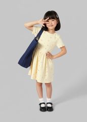 Đầm Thun Kiểu Bé Gái Kem Gân Hoạ Tiết Hoa