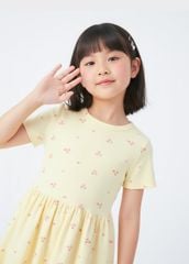 Đầm Thun Kiểu Bé Gái Kem Gân Hoạ Tiết Hoa