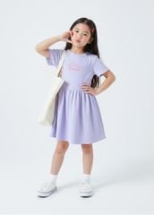 Đầm Thun Kiểu Bé Gái Tím Gân Thêu Nơ