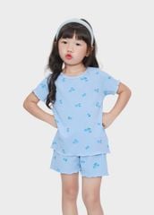 Đồ Bộ Ngắn Tay Bé Gái Thun Gân Xanh Blueberry