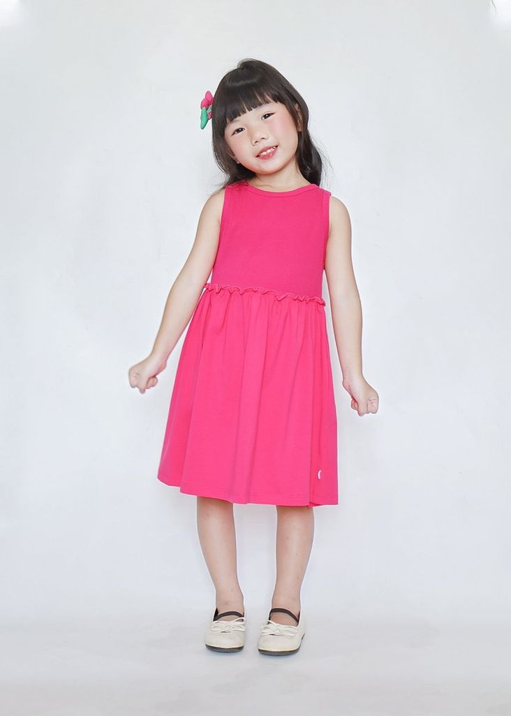 Đầm Ba Lỗ Thun Gân Bé Gái Hồng