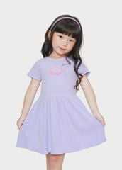 Đầm Thun Kiểu Bé Gái Tím Gân Thêu Nơ