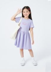 Đầm Thun Kiểu Bé Gái Tím Gân Thêu Nơ