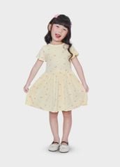Đầm Thun Kiểu Bé Gái Kem Gân Hoạ Tiết Hoa