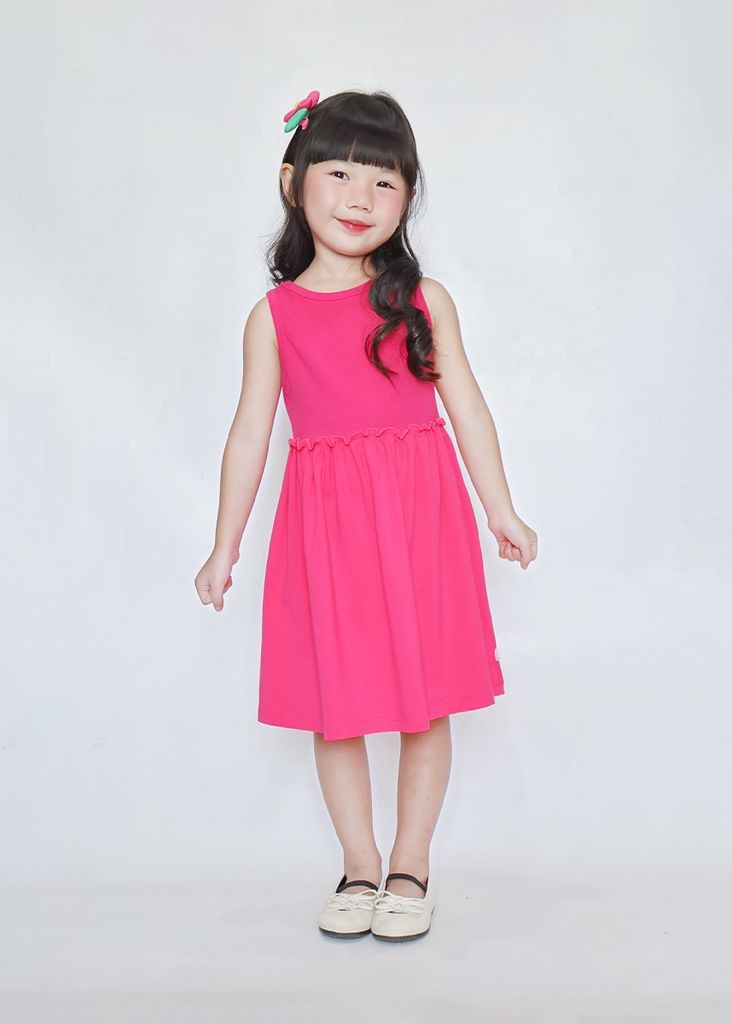 Đầm Ba Lỗ Thun Gân Bé Gái Hồng