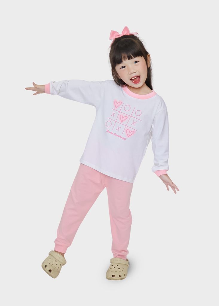 Đồ Bộ Dài Bé Gái Trắng Sweetheart Phối Hồng