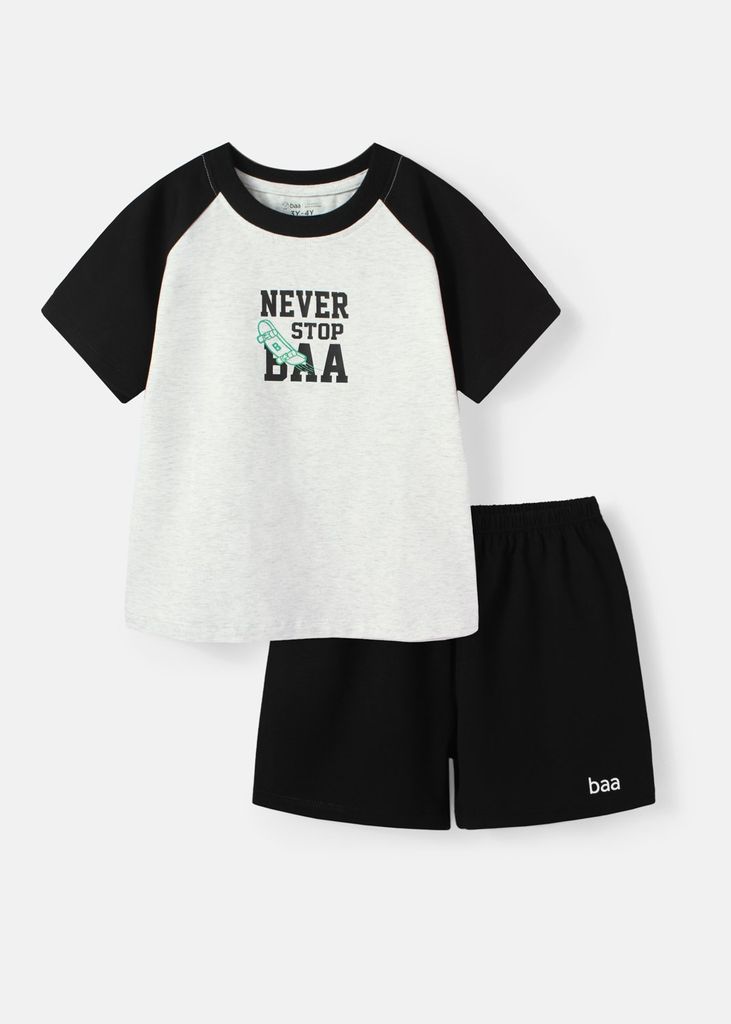 Bộ Thun Tay Raglan Bé Trai Xám Phối Đen Never Stop