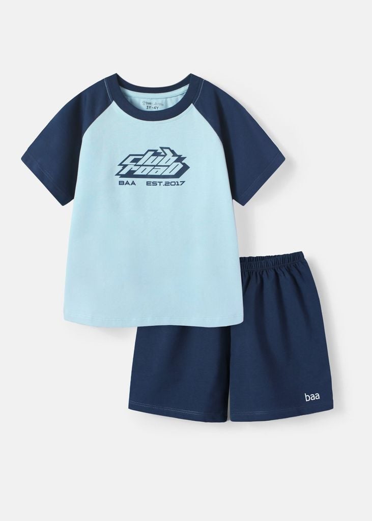Bộ Thun Tay Raglan Bé Trai Xanh Phối Navy Road Club