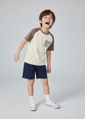 Áo Thun Raglan Form Rộng Bé Trai Be Phối Nâu Give Me High Five