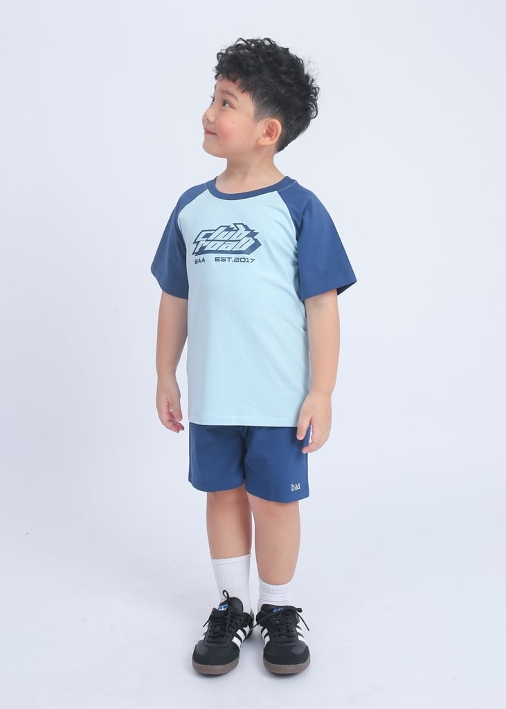 Bộ Thun Tay Raglan Bé Trai Xanh Phối Navy Road Club