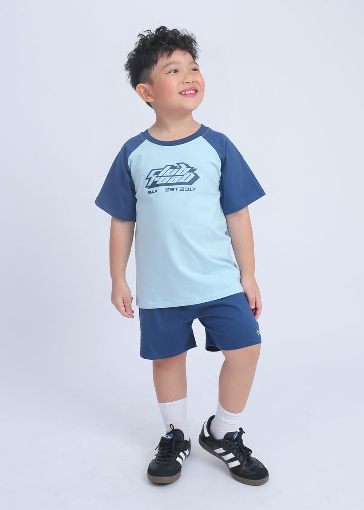 Bộ Thun Tay Raglan Bé Trai Xanh Phối Navy Road Club