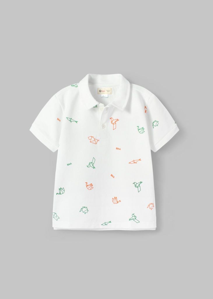 Áo Polo Ngắn Tay Bé Trai Trắng Hoạ Tiết Origami